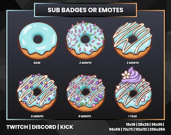 Pastel Rainbow Donut Sub Badges | Cute Kawaii Dessert Twitch Bit Badges | Discord Kick Loyalty Badge Progression Set