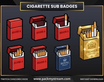 Cigarette Box Theme Sub Badges | Premium Twitch Bit Badges | Discord Kick Loyalty Badge Progression Set