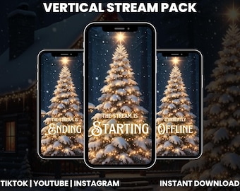 White Golden Christmas Holiday Vertical Stream Overlay Pack | Festive Twitch TikTok YouTube Kick Screens | Animated Webcam Panels Alerts
