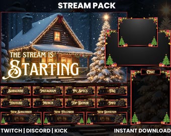 Paquete de superposiciones navideñas rojas y verdes para transmisiones en vivo / Pantallas festivas para Twitch, OBS y YouTube / Paneles de alertas para cámara web