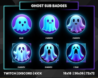 Neon Blue Ghost Sub Badges | Halloween Horror Twitch Bit Badges | Discord Kick Loyalty Badge Progression Set