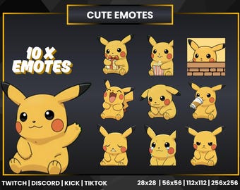 Pokemon Pikachu Emotes Pack | 10 Gaming Twitch Discord Reaction Emotes