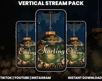 Green Christmas Holiday Vertical Stream Overlay Pack | Festive Twitch TikTok YouTube Kick Screens | Animated Webcam Panels Alerts