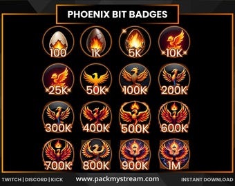 Phoenix Evolution Bit Badges Twitch Discord Kick | Cheer Badges Stream Badges Loyalty Badges Flaming Phoenix Progression Set