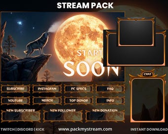 Werewolf | Wolf Moon Stream Overlay Pack | Twitch OBS Overlay | Animated Alerts, Webcam Overlay, Stream Panels, Fantasy Night Theme