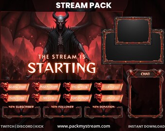 Dämonenbach Overlay Pack | Twitch OBS Overlay | Animierte Warnungen, Webcam-Overlay, Stream-Panels, Dark Fantasy Theme