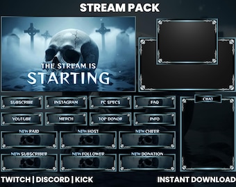 Dark Gothic Skull Stream Overlay Pack | Horror Twitch OBS YouTube Kick Screens | Panels Alerts Webcam