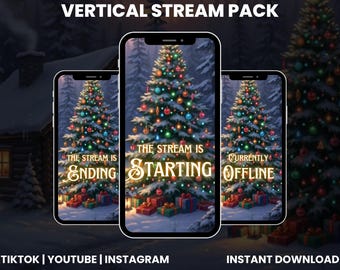 Elegante paquete de transmisión vertical navideña para Twitch, TikTok, YouTube / Pantallas de próxima aparición navideña / Superposiciones festivas premium