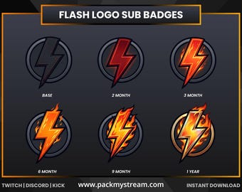 Flash Lightning Sub Badges Twitch Discord Kick Loyalty Badges Stream Badges Badge Progression Speed Power Electric Gaming Set