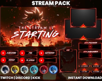Orange Blue Dragon Ball Kid Goku Stream Overlay Pack | Anime Vertical Twitch TikTok YouTube Screens | Panels Alerts