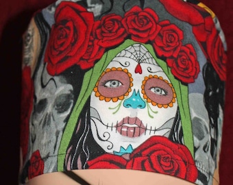 Day of the Dead Cap Pinup Girl Surgical Cap (optional ear mask buttons)