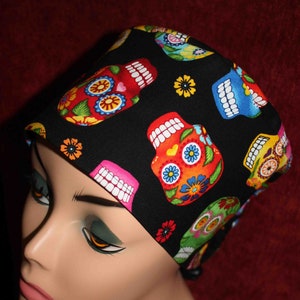 Bright Small Skulls Surgical Cap (optional ear mask buttons)