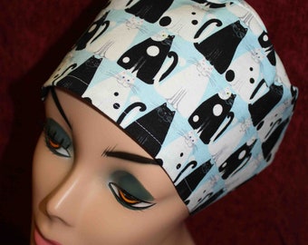 Black and White Cats Surgical Cap  (optional ear mask buttons)