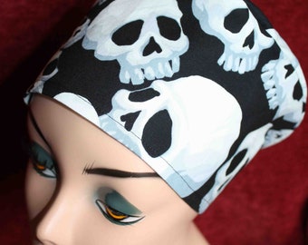 Black and White Skulls Surgical Cap (optional ear mask buttons)