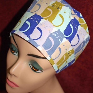 Cat in a row Surgical Cap  (optional ear mask buttons)