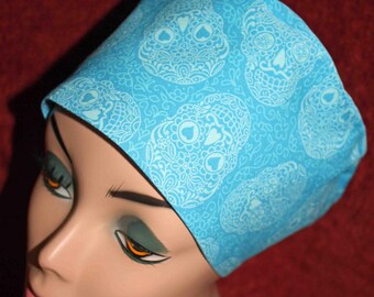 Turquoise Skulls Adjustable Cotton Unisex Hat (optional ear mask buttons)