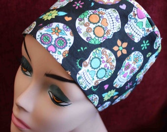 Colorful Skulls Surgical Cap (optional ear mask buttons)