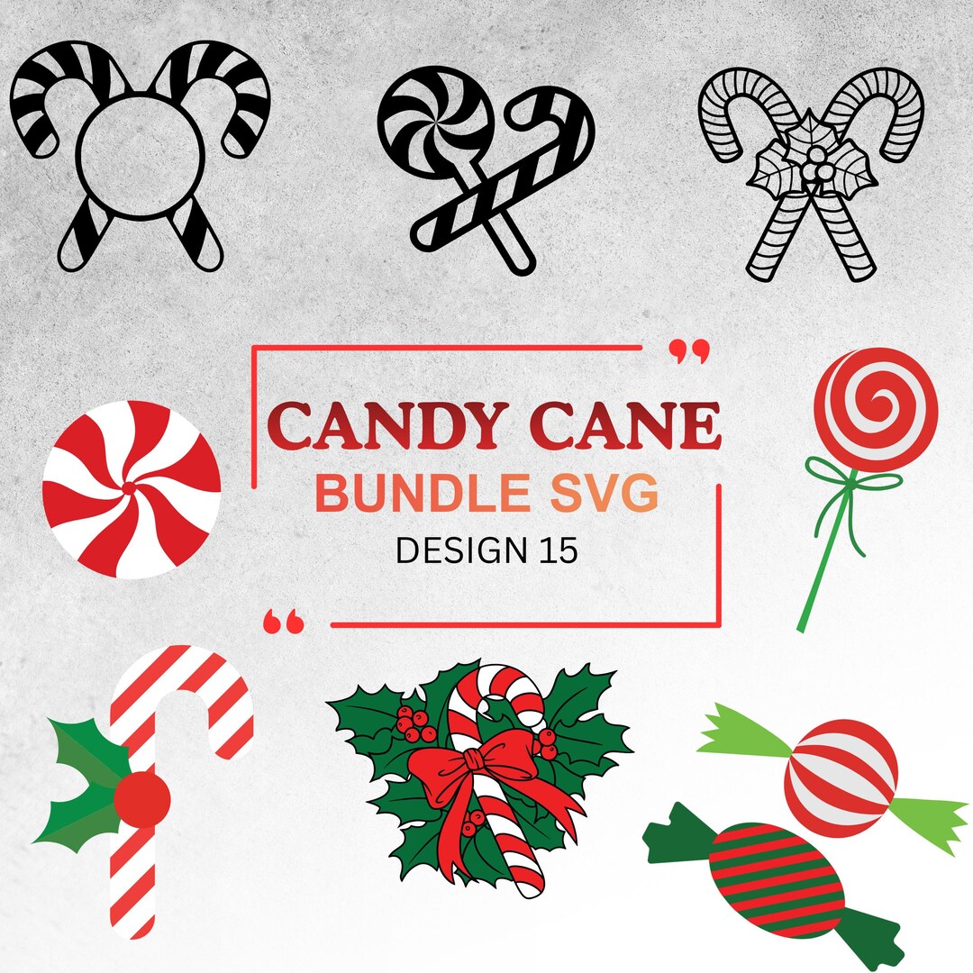 Candy Cane Svg Bundle Christmas Candy Stick Designs Holiday Bow Cane ...