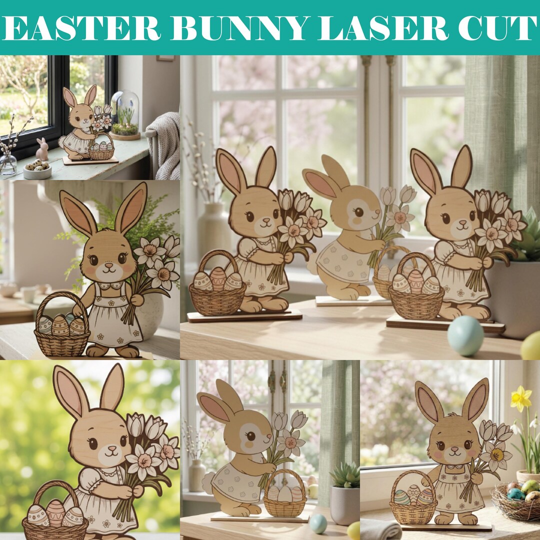 5 Standing Easter Bunny Decoration Bundle Laser Cut Svg File Glowforge ...
