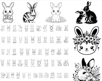 220 Bunny svg Bundle, Bunnies svg, Cute Rabbit svg, Bunny Outline svg, Bunny Silhouette Cricut, Easter Bunny svg, Happy Easter png