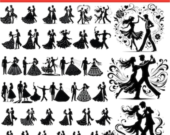 Pakiet 65 tańczących par w formacie SVG – Pakiet PNG z parami – Clipart z parami – Pliki do cięcia SVG z parami dla Cricut – Sylwetka pary – Kochankowie w formacie SVG