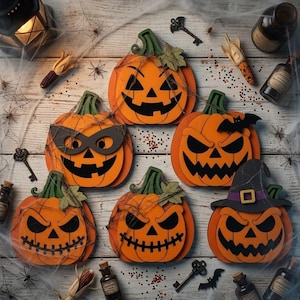 Bundel met 5 pompoenen in SVG-formaat, lasersnijbestand, 3D gelaagde pompoendecoratie, Halloween tafeldecoratie, Glowforge CNC-download