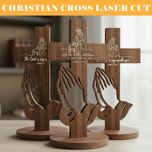 3 croix chrétiennes découpées au laser, fichiers religieux découpés au laser, ornement de foi, croix en bois en couches décor Glowforge Cricut CNC