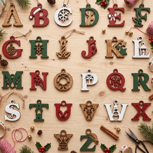 26 Christmas Ornament SVG, Laser Cut Alphabet Letters, Decorative Letter Bundle, Personalized Xmas Decor, Wood Ornament Cut File