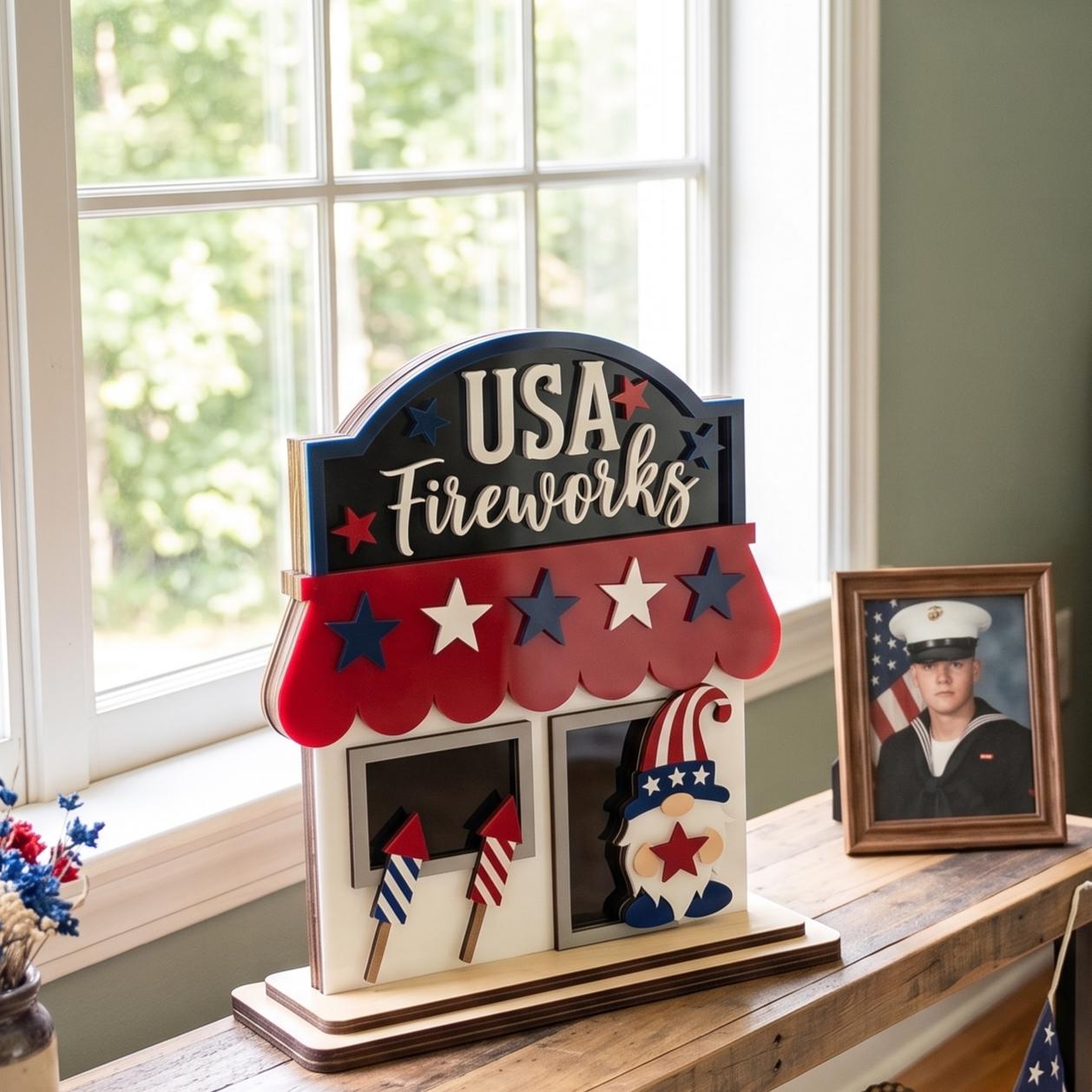 4th of July Fireworks Stand Laser Cut Bundle, Layered Patriotic Decor ...