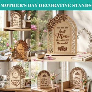 3 Laser Cut Stand Mother's day bundle - Wooden dxf svg file Glowforge - Vector Mother's Day Love Gift Idea - Wood Project EPS SVG PNG