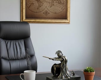 Hand-Painted Spartan Pen Holder, 3D Printed Office Desk Decor, Ancient Bronze Warrior Statue