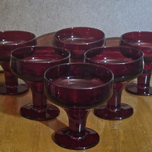 Set of Six Vintage Ruby Red Thick Stem Martini Glasses 1980s