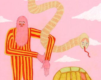 Dibujo original a lápiz de color firmado: “Un sueño de tortuga”