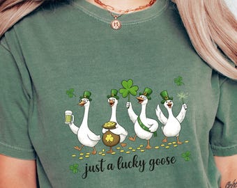 Comfort Colors Lucky Goose St Patricks Day Tee, Irish Clover Shirt