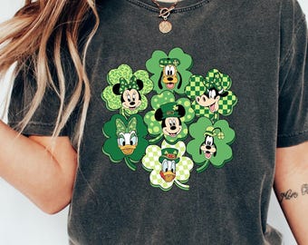 Comfort Colors Mickey Friends Lucky Shirt, Disney St Patrick’s Day Gift Tee, Retro Shamrock Irish Graphic Top for Her