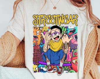 Comfort Colors® Streetwear Graphic Shirt, Cartoon Graffiti Art Tee, Retro Urban Aesthetic T Shirt, Bold Unisex Street Style Gift