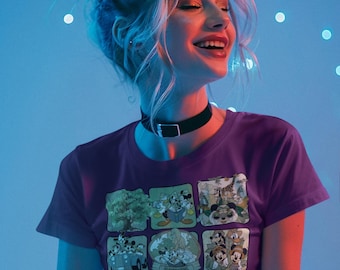 Vintage Cartoon Grid Shirt, Magical Theme Park Tee, Retro Disney Style Shirt, Cute Aesthetic Graphic Tee, Gift for Her