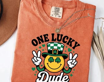 Comfort Colors® One Lucky Dude Shirt, St Patricks Day Smiley Graphic Tee, Retro Irish Lucky Shirt, Cute Cozy Holiday Unisex T Shirt,Crewneck