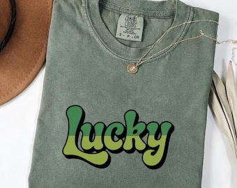 Comfort Colors® Lucky Shirt, St Patricks Day Tee, Retro Green Lucky Graphic Shirt, Cozy Aesthetic Irish Holiday Unisex T Shirt