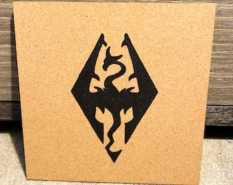 Dragonborn Cork Board 12"x12" – Gemstone Push Pins - Skyrim Inspired Wall Decor