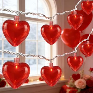 8.5ft Valentine's Day Lights, 10 Red Heart String Lights, Connectable Romantic Lights for Gifts, Party, Wedding, Christmas & Valentine's