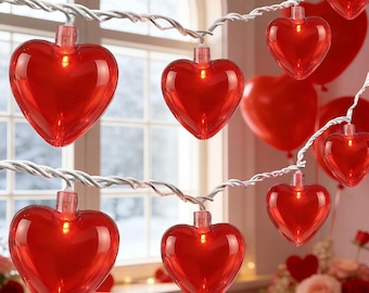 8.5ft Valentine's Day Lights, 10 Red Heart String Lights, Connectable Romantic Lights for Gifts, Party, Wedding, Christmas & Valentine's