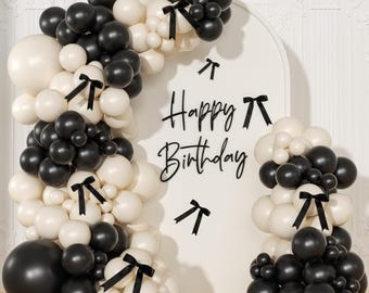 Black and Sand White Balloon Arch Kit 141 Pcs Coquette Birthday Decoration Include Balloon and Black Bow for Baby Shower Birthday Decoration