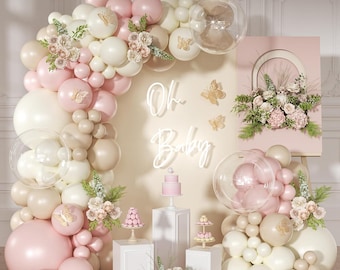 Kit de arco de globos rosa empolvado: 126 globos rosas y blancos arena para bodas, cumpleaños, baby showers o fiestas de revelación de género.