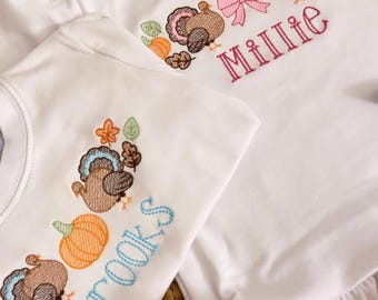 Sibling Match Thanksgiving Shirt | Embroidered