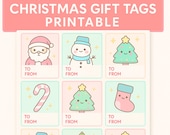 Pastel Kawaii Christmas Gift Tags Printable | 12 Holiday Sticker Labels |Instant Download |A4 Size