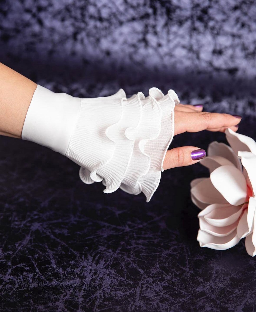 Round Ruffle Arm White Ruffle Arm Cuff – Victorian Style Wrist Accessory - Etsy