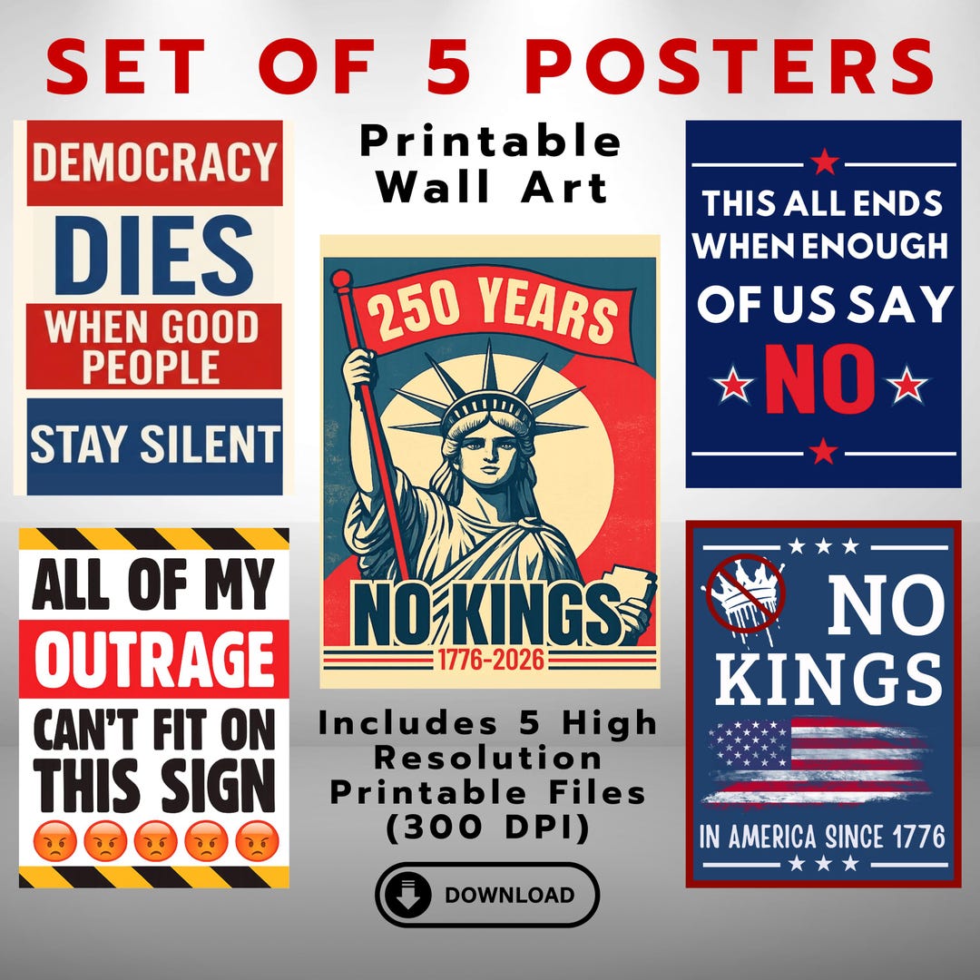 Set of 5 Protest Posters, Political Wall Art, Democracy Quote Print ...