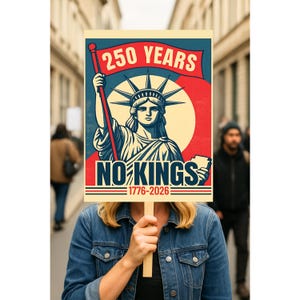 No Kings in America 250 Years Protest Sign, 1776–2026 Patriotic 250 Anniversary Political Rally Sign, Anti-Trump Resistance Activist Poster