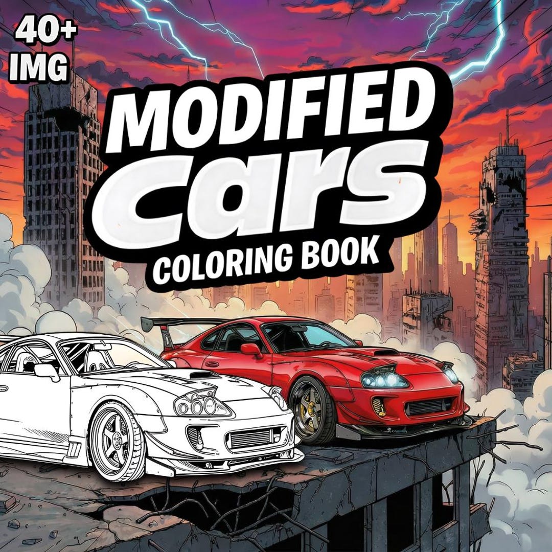 Modified Coloring Book Modified Cars Coloring Book | JDM, Muscle, Supercar Pages (digital ...